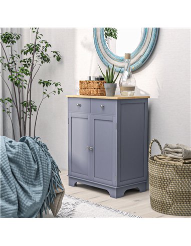 HOMCOM Side Storage Multi-use Sideboard Table Kitchen Floor Cabinet with Solid Wood Top, Adjustable Shelf, Drawer, Grey