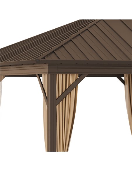 Outsunny 3.6x3m Hardtop Gazebo with Aluminum Frame, Mesh Nettings, Curtains, Brown - pic 19329 | FastDaddyshop
