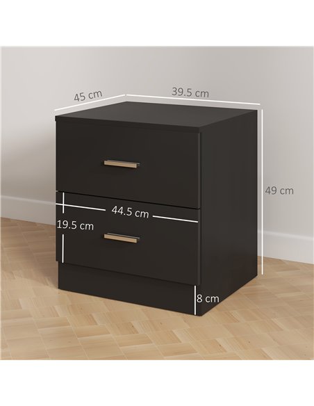 HOMCOM Modern Bedside Table, Beside Cabinet with 2 Drawers, for Bedroom, Living Room, Black - pic 193290 | FastDaddyshop