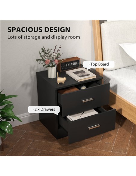 HOMCOM Modern Bedside Table, Beside Cabinet with 2 Drawers, for Bedroom, Living Room, Black - pic 193291 | FastDaddyshop