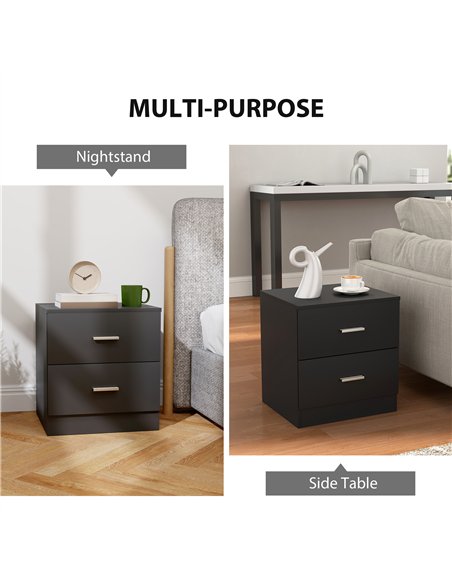 HOMCOM Modern Bedside Table, Beside Cabinet with 2 Drawers, for Bedroom, Living Room, Black - pic 193292 | FastDaddyshop