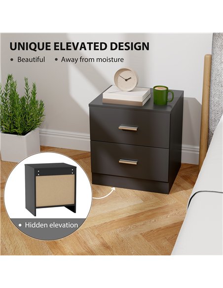 HOMCOM Modern Bedside Table, Beside Cabinet with 2 Drawers, for Bedroom, Living Room, Black - pic 193293 | FastDaddyshop