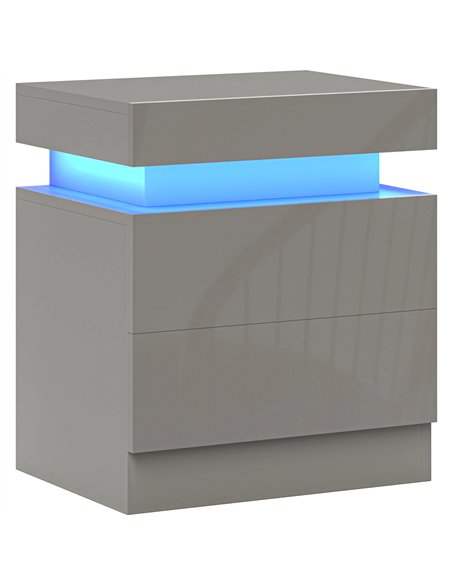 HOMCOM Grey Bedside Table with LED Light, High Gloss Front Nightstand with 2 Drawers, for Living Room, Bedroom - pic 193297 | FastDaddyshop