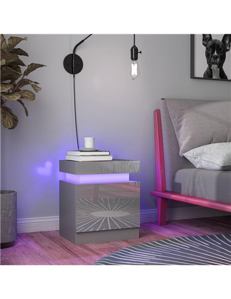 HOMCOM Grey Bedside Table with LED Light, High Gloss Front Nightstand with 2 Drawers, for Living Room, Bedroom - pic 193304 | FastDaddyshop