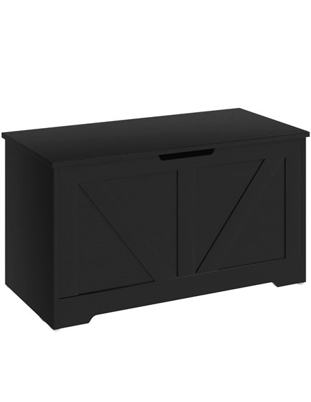 HOMCOM 100L Home Storage Box, with Safety Hinge - Black Wood-Effect - pic 193306 | FastDaddyshop