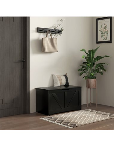 HOMCOM 100L Home Storage Box, with Safety Hinge - Black Wood-Effect
