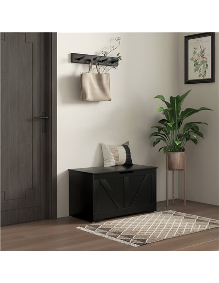 HOMCOM 100L Home Storage Box, with Safety Hinge - Black Wood-Effect - pic 193307 | FastDaddyshop