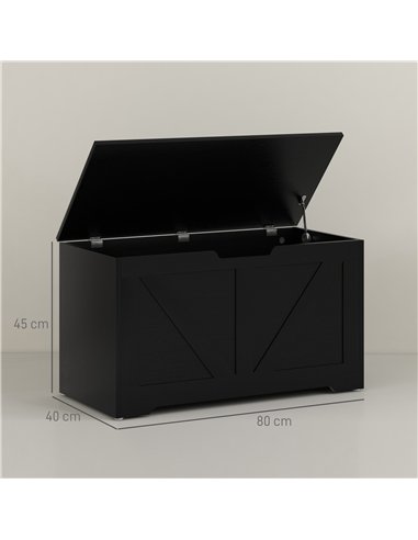 HOMCOM 100L Home Storage Box, with Safety Hinge - Black Wood-Effect