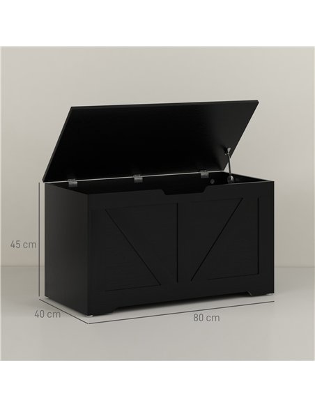 HOMCOM 100L Home Storage Box, with Safety Hinge - Black Wood-Effect - pic 193308 | FastDaddyshop