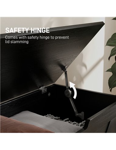 HOMCOM 100L Home Storage Box, with Safety Hinge - Black Wood-Effect