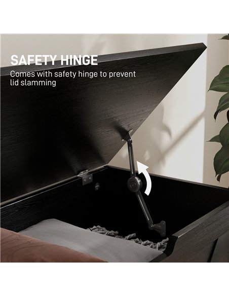 HOMCOM 100L Home Storage Box, with Safety Hinge - Black Wood-Effect - pic 193310 | FastDaddyshop