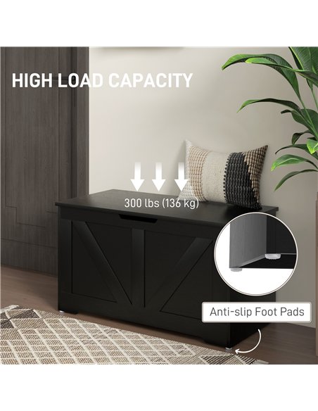 HOMCOM 100L Home Storage Box, with Safety Hinge - Black Wood-Effect - pic 193311 | FastDaddyshop