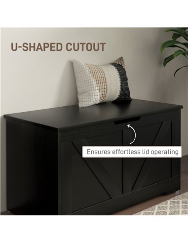 HOMCOM 100L Home Storage Box, with Safety Hinge - Black Wood-Effect