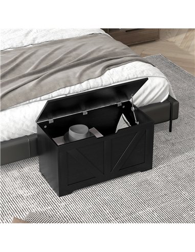 HOMCOM 100L Home Storage Box, with Safety Hinge - Black Wood-Effect