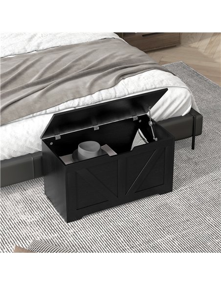 HOMCOM 100L Home Storage Box, with Safety Hinge - Black Wood-Effect - pic 193313 | FastDaddyshop