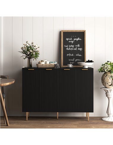 HOMCOM Sideboard Buffet Cabinet, Modern Kitchen Storage Cabinet with Adjustable Shelves and Metal Legs, Black