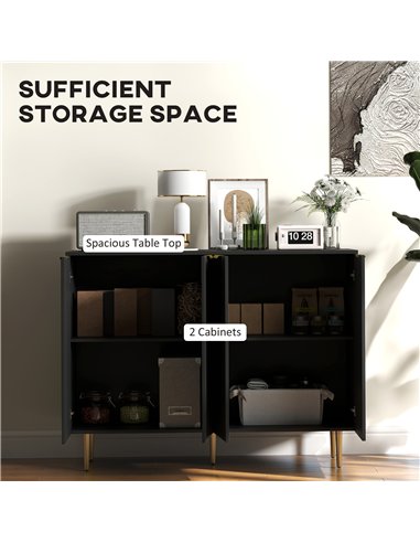 HOMCOM Sideboard Buffet Cabinet, Modern Kitchen Storage Cabinet with Adjustable Shelves and Metal Legs, Black