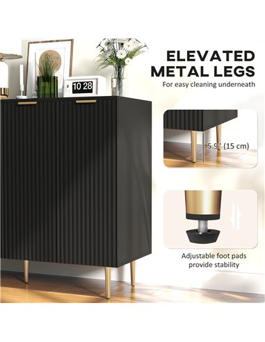 HOMCOM Sideboard Buffet Cabinet, Modern Kitchen Storage Cabinet with Adjustable Shelves and Metal Legs, Black