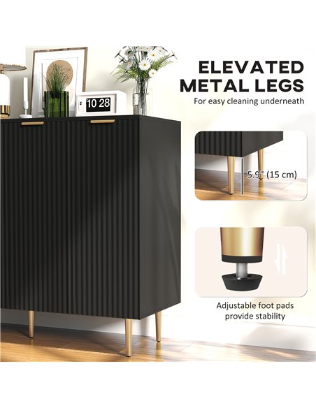 HOMCOM Sideboard Buffet Cabinet, Modern Kitchen Storage Cabinet with Adjustable Shelves and Metal Legs, Black - pic 193321 | FastDaddyshop