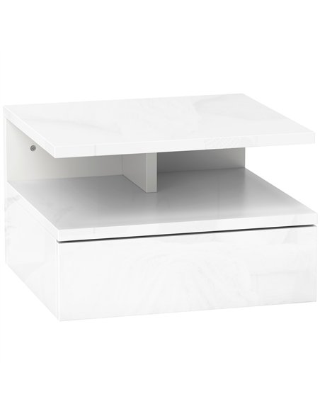 HOMCOM Floating High Gloss Bedside Table - High Gloss White - pic 193324 | FastDaddyshop