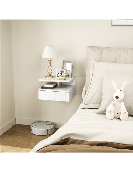 HOMCOM Floating High Gloss Bedside Table - High Gloss White - pic 193325 | FastDaddyshop
