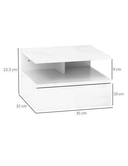 HOMCOM Floating High Gloss Bedside Table - High Gloss White - pic 193326 | FastDaddyshop