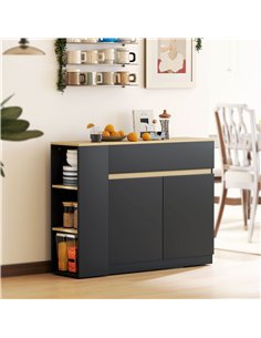 HOMCOM Kitchen Island, Storage Cabinet with Adjustable Shelf, 2 Drawers, 3 Open Shelves, Black 2