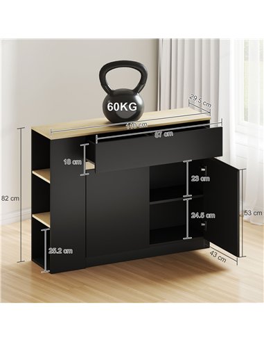 HOMCOM Kitchen Island, Storage Cabinet with Adjustable Shelf, 2 Drawers, 3 Open Shelves, Black