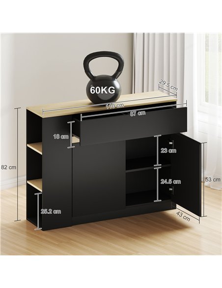 HOMCOM Kitchen Island, Storage Cabinet with Adjustable Shelf, 2 Drawers, 3 Open Shelves, Black - pic 193344 | FastDaddyshop