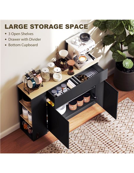 HOMCOM Kitchen Island, Storage Cabinet with Adjustable Shelf, 2 Drawers, 3 Open Shelves, Black - pic 193345 | FastDaddyshop