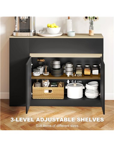 HOMCOM Kitchen Island, Storage Cabinet with Adjustable Shelf, 2 Drawers, 3 Open Shelves, Black