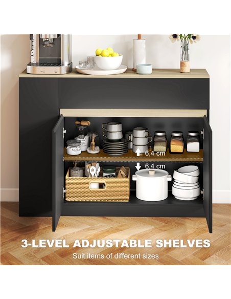 HOMCOM Kitchen Island, Storage Cabinet with Adjustable Shelf, 2 Drawers, 3 Open Shelves, Black - pic 193346 | FastDaddyshop