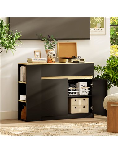 HOMCOM Kitchen Island, Storage Cabinet with Adjustable Shelf, 2 Drawers, 3 Open Shelves, Black