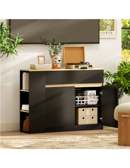 HOMCOM Kitchen Island, Storage Cabinet with Adjustable Shelf, 2 Drawers, 3 Open Shelves, Black - pic 193348 | FastDaddyshop