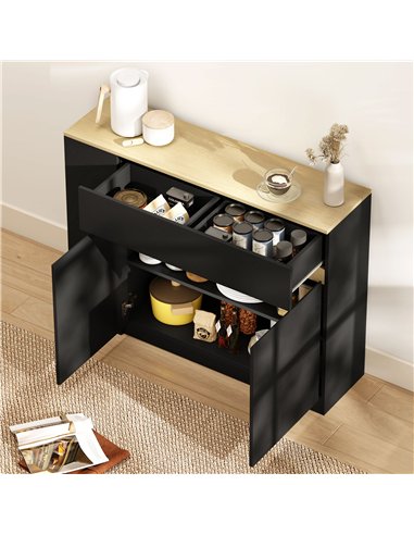 HOMCOM Kitchen Island, Storage Cabinet with Adjustable Shelf, 2 Drawers, 3 Open Shelves, Black