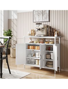 HOMCOM Industrial Kitchen Sideboard with Open Shelf, 2 Cabinets, Adjustable Shelves for Living Room, Dining Room, White 2