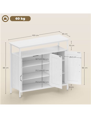 HOMCOM Industrial Kitchen Sideboard with Open Shelf, 2 Cabinets, Adjustable Shelves for Living Room, Dining Room, White