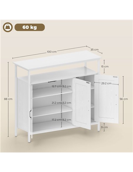 HOMCOM Industrial Kitchen Sideboard with Open Shelf, 2 Cabinets, Adjustable Shelves for Living Room, Dining Room, White - pic 193353 | FastDaddyshop