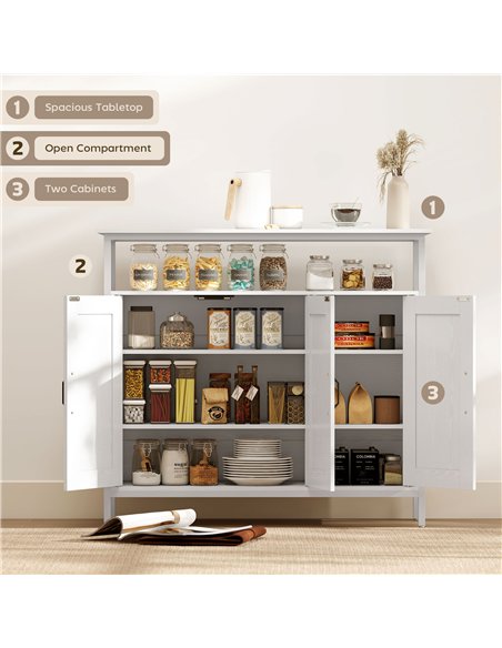 HOMCOM Industrial Kitchen Sideboard with Open Shelf, 2 Cabinets, Adjustable Shelves for Living Room, Dining Room, White - pic 193354 | FastDaddyshop