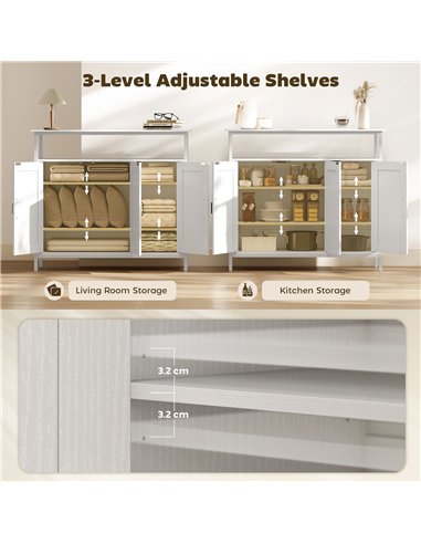 HOMCOM Industrial Kitchen Sideboard with Open Shelf, 2 Cabinets, Adjustable Shelves for Living Room, Dining Room, White