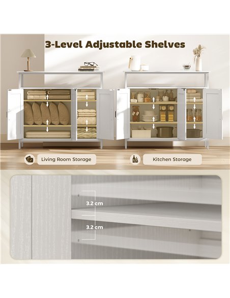 HOMCOM Industrial Kitchen Sideboard with Open Shelf, 2 Cabinets, Adjustable Shelves for Living Room, Dining Room, White - pic 193355 | FastDaddyshop