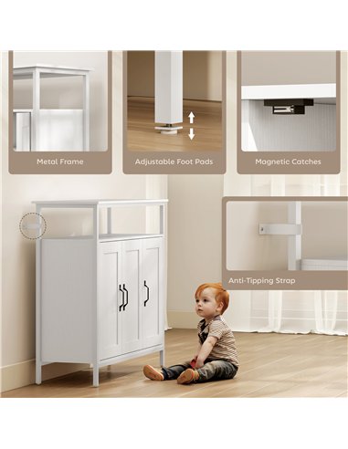 HOMCOM Industrial Kitchen Sideboard with Open Shelf, 2 Cabinets, Adjustable Shelves for Living Room, Dining Room, White