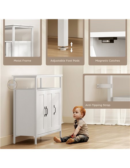 HOMCOM Industrial Kitchen Sideboard with Open Shelf, 2 Cabinets, Adjustable Shelves for Living Room, Dining Room, White - pic 193356 | FastDaddyshop