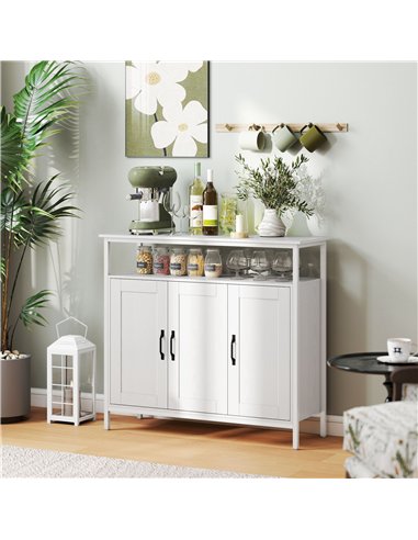 HOMCOM Industrial Kitchen Sideboard with Open Shelf, 2 Cabinets, Adjustable Shelves for Living Room, Dining Room, White