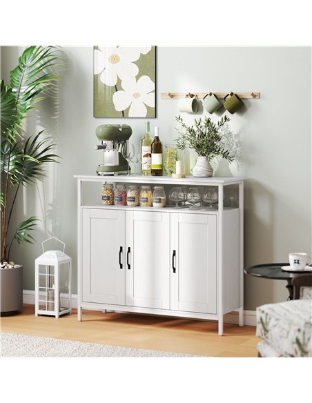 HOMCOM Industrial Kitchen Sideboard with Open Shelf, 2 Cabinets, Adjustable Shelves for Living Room, Dining Room, White - pic 193357 | FastDaddyshop