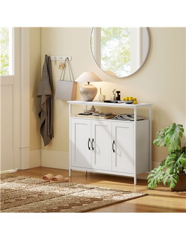 HOMCOM Industrial Kitchen Sideboard with Open Shelf, 2 Cabinets, Adjustable Shelves for Living Room, Dining Room, White