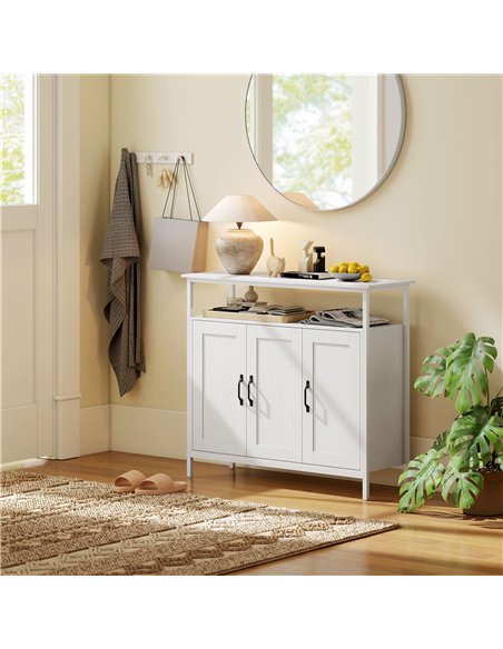 HOMCOM Industrial Kitchen Sideboard with Open Shelf, 2 Cabinets, Adjustable Shelves for Living Room, Dining Room, White - pic 193359 | FastDaddyshop