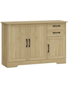 HOMCOM Sideboard with 2 Drawers Modern Storage Cabinet, Kitchen Cupboard with Adjustable Shelf and 3 Doors Natural