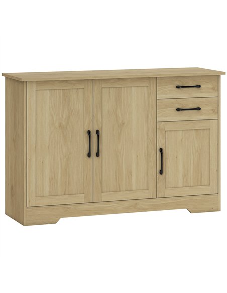HOMCOM Sideboard with 2 Drawers Modern Storage Cabinet, Kitchen Cupboard with Adjustable Shelf and 3 Doors Natural - pic 193360 | FastDaddyshop