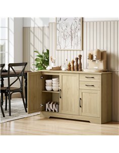 HOMCOM Sideboard with 2 Drawers Modern Storage Cabinet, Kitchen Cupboard with Adjustable Shelf and 3 Doors Natural 2
